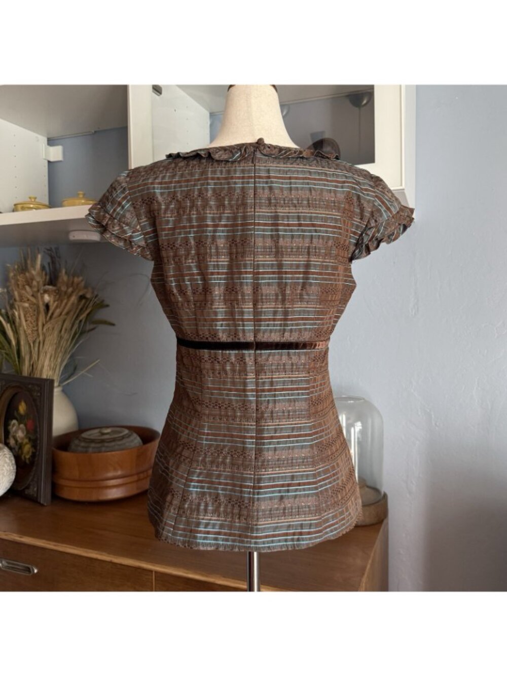 Nanette Lepore Vtg Y2K Milkmaid Babydoll Top Blouse Cap Sleeve Ruffles - Picture 2 of 7